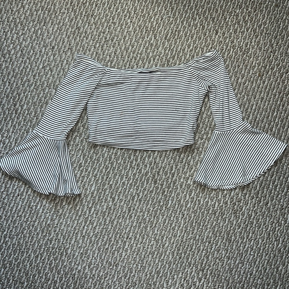 Forever 21 Off the Shoulder Striped flared Crop Top